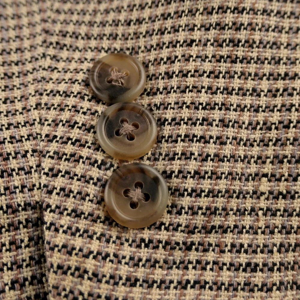 Croft Barrow Blazer Mens 50R Tan Houndstooth Silk Wide Lapel Vintage 90s